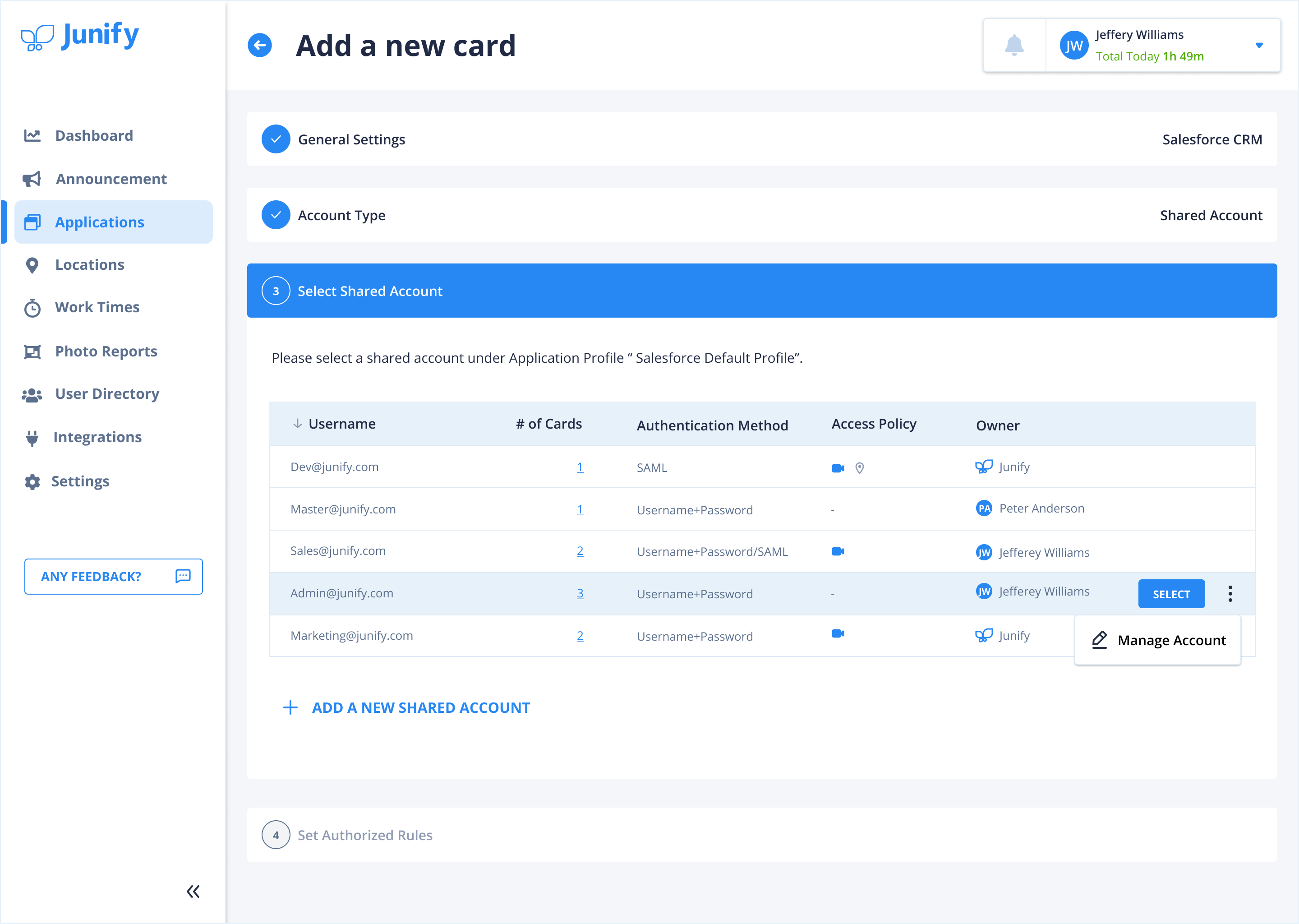 Junify Shared Account Management