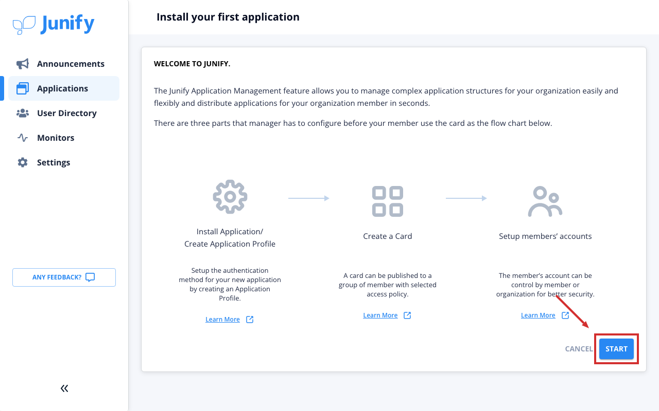 An introduction to managing apps, showing the steps to set up a card