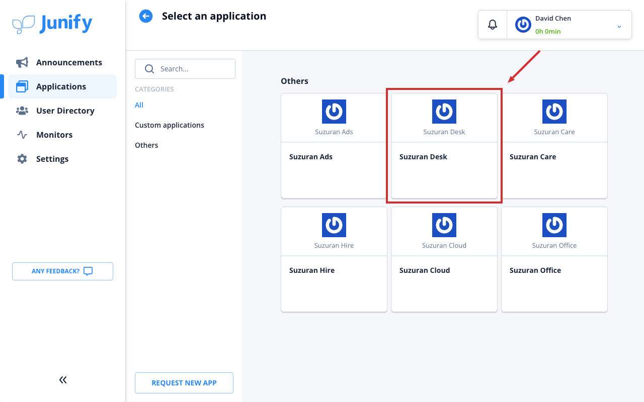 A page for choosing an app, with the apps shown as tiles