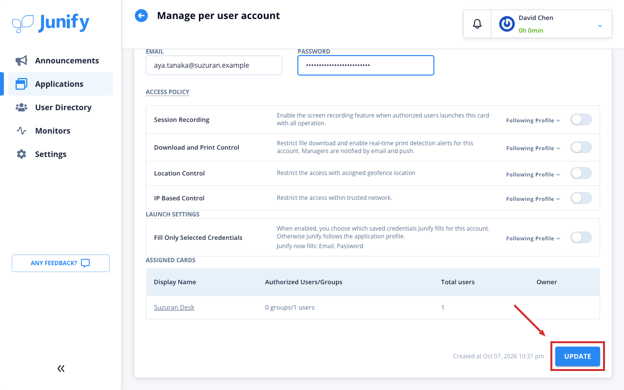 The bottom of the page for a member's account, with the cards that use it