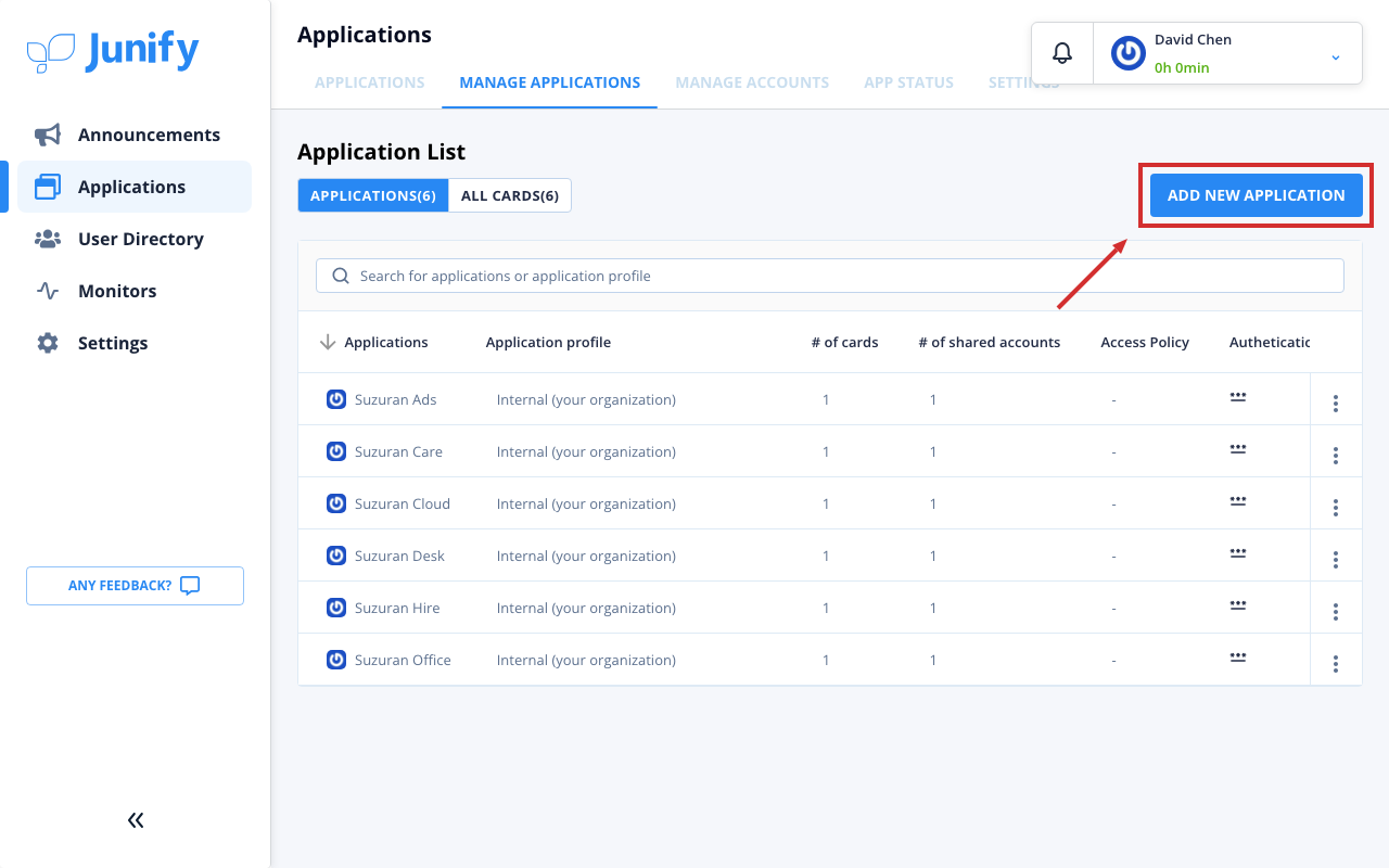 The list of apps your company has added, with a button to add a new one