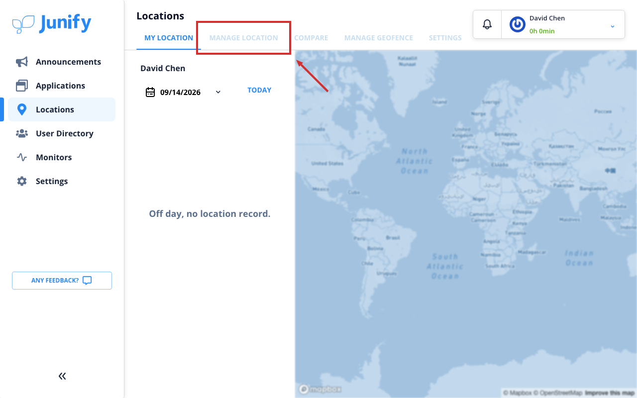 Your own day on the Locations page, with tabs at the top