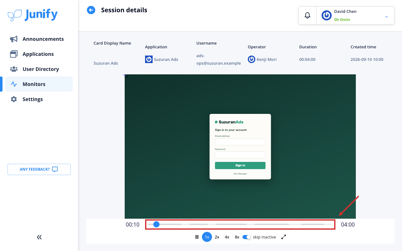 The session details page, with the recording playing in the player