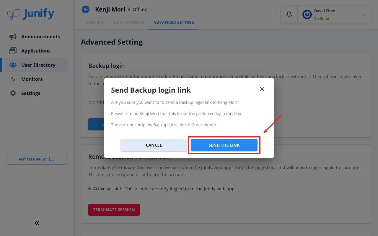 A window asking you to confirm that you want to send the link