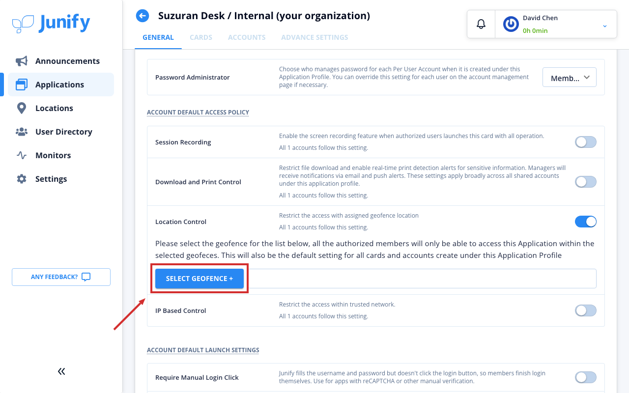 The location switch turned on, with a button for choosing places below it