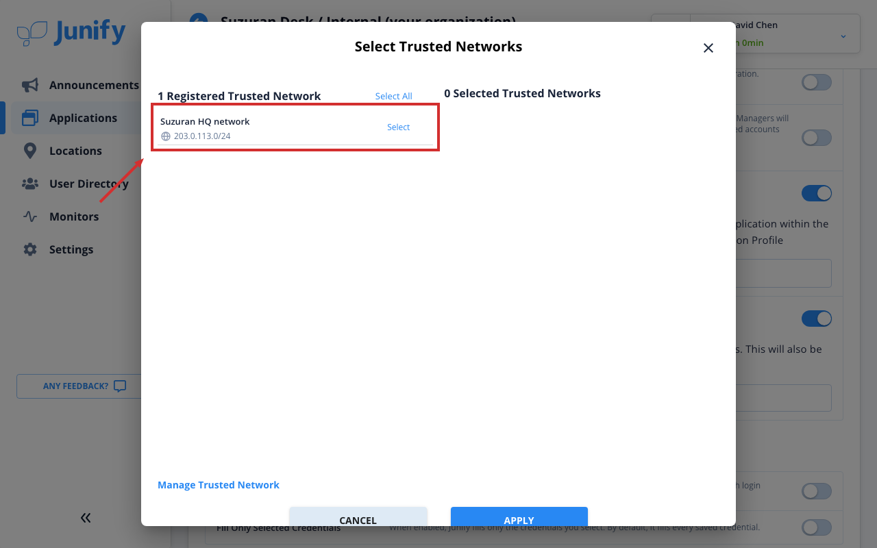A window listing the networks you can choose, with none picked yet