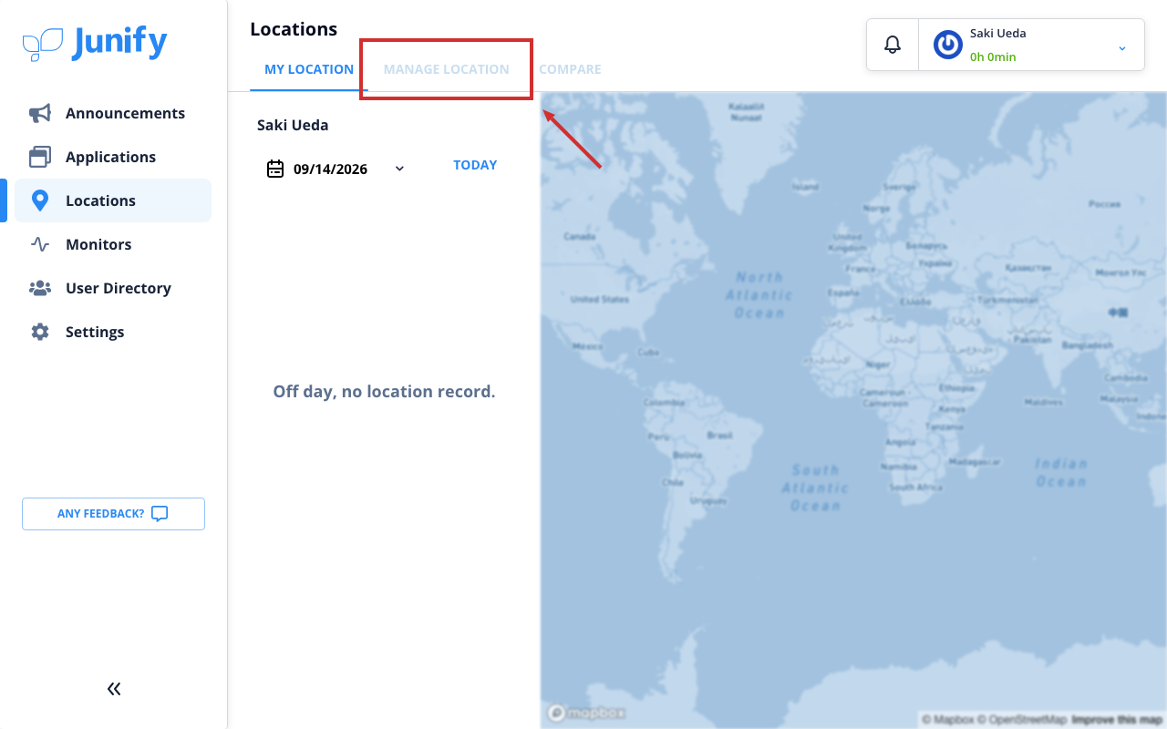 Your own day on the Locations page, with tabs at the top