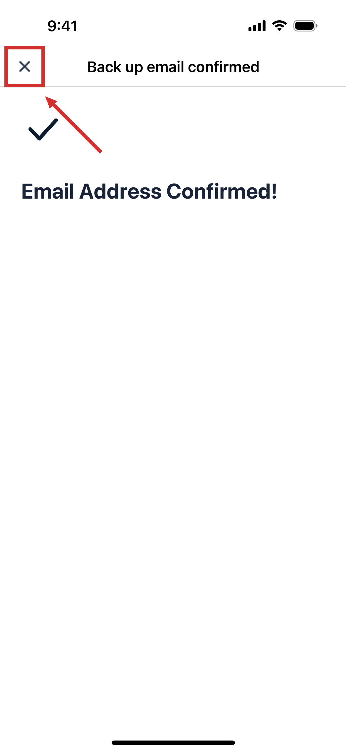 A screen saying that your email address is confirmed